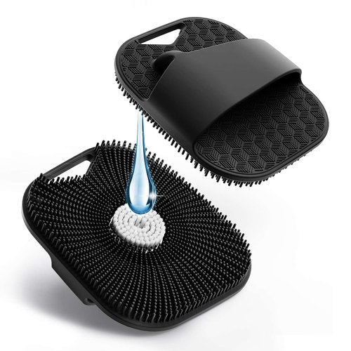 Silicone Body Scrubber for Men, Friendly Shower Body Scrubber for Sensitive Skin, Silicone Loofah Body Scrubber for Showering with Richer Foam Bristles and Anti-Slippery Handle, Black