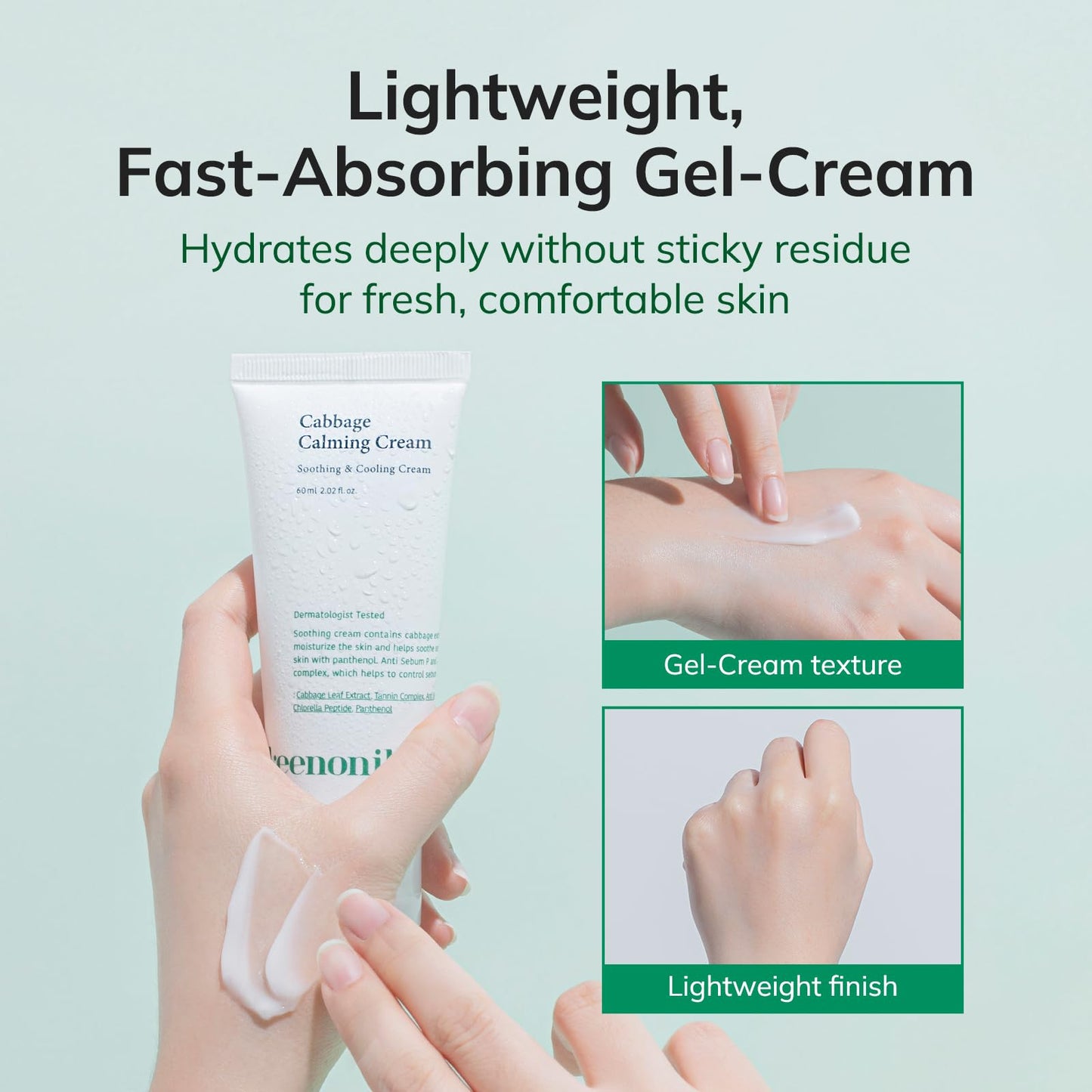 keenoniks Cabbage Calming Cream – Instantly Calm, Hydrate & Tighten Pores - Korean Moisturizer for Sensitive Skin - 60ml (2.03 Fl Oz)
