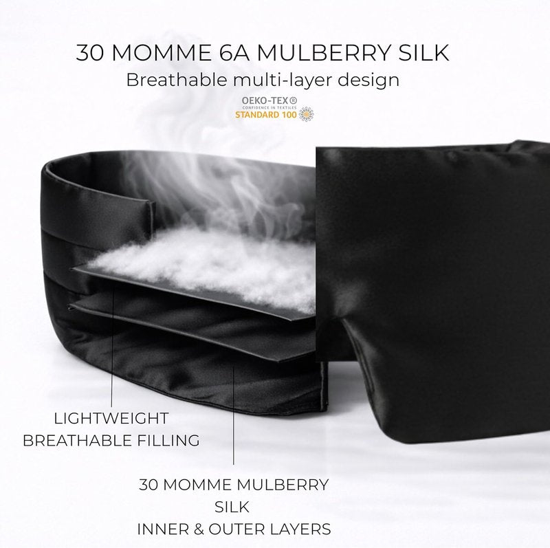 30 Momme Mulberry Silk Sleep Mask - Luxury Eye Mask with Adjustable Strap, Hypoallergenic & Breathable | Black