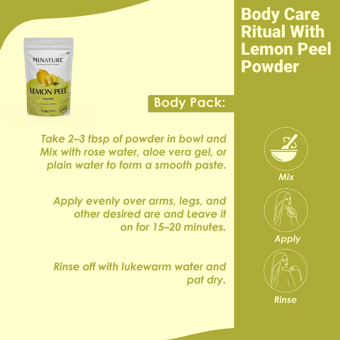 Lemon Peel (Citrus Limon) Powder by mi nature| 100% Pure and Natural | 227g,(8oz), (1/2 lb) | Vegan | Non-GMO | For Skin care | Used for Soap making | Stimulate hair growth