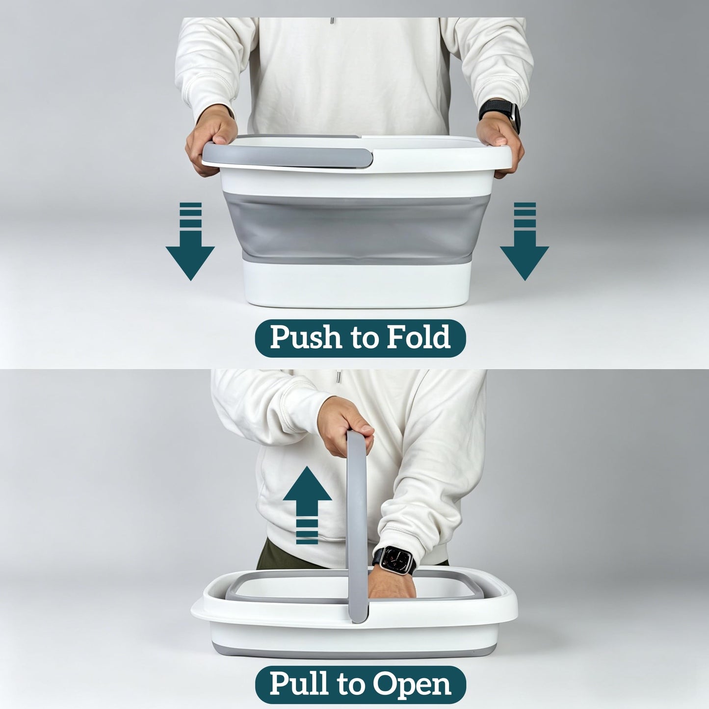 GIMWA Collapsible Foot Bath Soaking Tub, 4 Gallons (15L) Portable Foot Soaker with Massage Nodes, Plastic Foot Basin for Home Spa Pedicure, Space-Saving Feet Soaking Bowl (Gray)