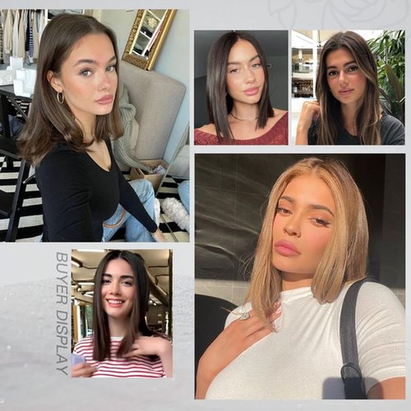 XC CLOUDS Black Bob Wigs Glueless Straight Wigs For Women Synthetic Heat Resistant Fiber Hair long bob wig Middle Part Natural Bob Wigs medium length wigs for women 16inch(Black)