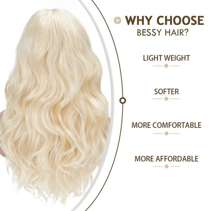 BESSY HAIR 613 Blonde Wig with Bangs Long Wavy Wigs for Women Natural Looking Heat Resistant Blonde Synthetic Wig Daily Party Cosplay Use