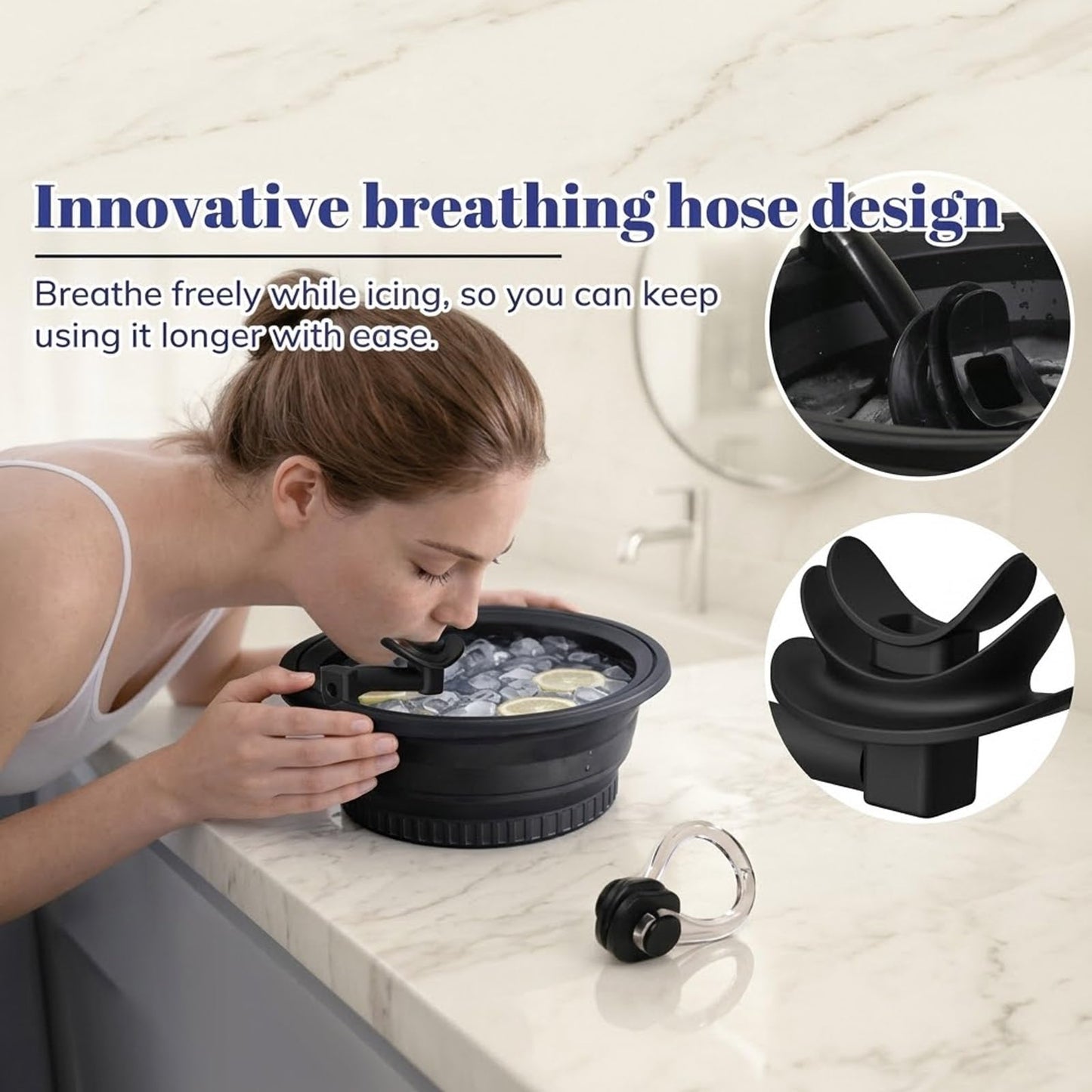 Upgraded Face Bowl for Ice,Premium Silicone Facial Plunge Basin in Cold Water with Breathing Tube,Foldable Compress Makeup Wash Sink Tubs,Collapsible Spa Therapy Molds and Skincare Glowing Tool Kits