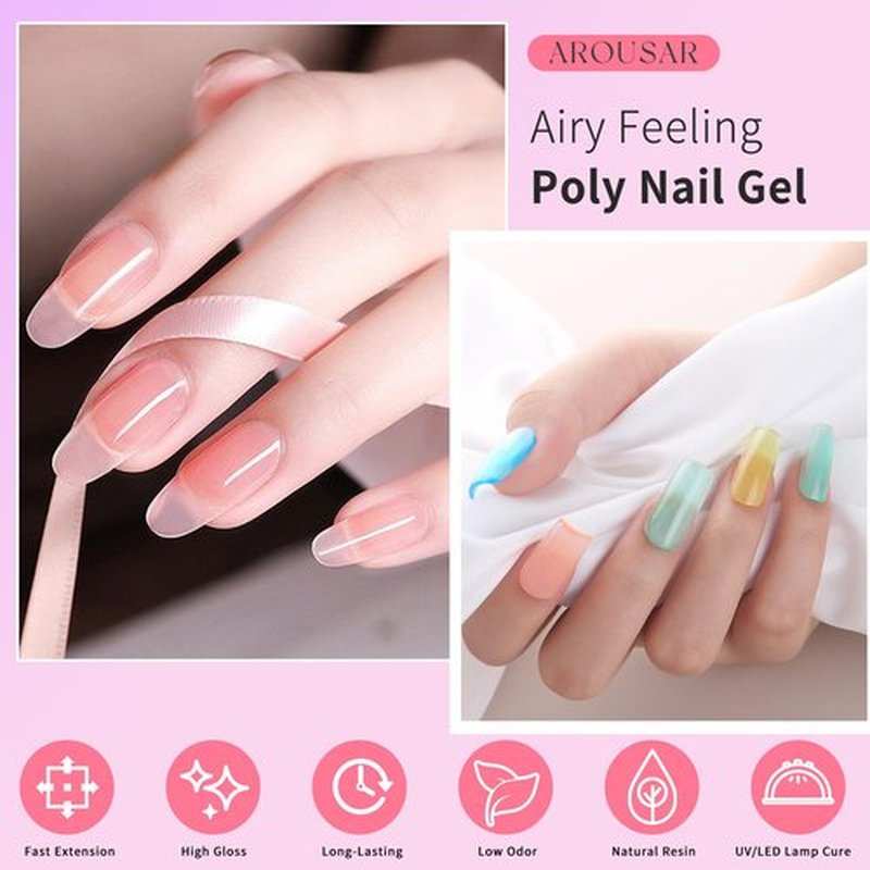 Arousar Poly Nail Gel Set, 8 Colors Pink Green Yellow Blue Clear Nail Extension Gel for Beginners Professional, Builder Nail Gel Mother's Day Spring Summer DIY Design Nail Art Salon at Home