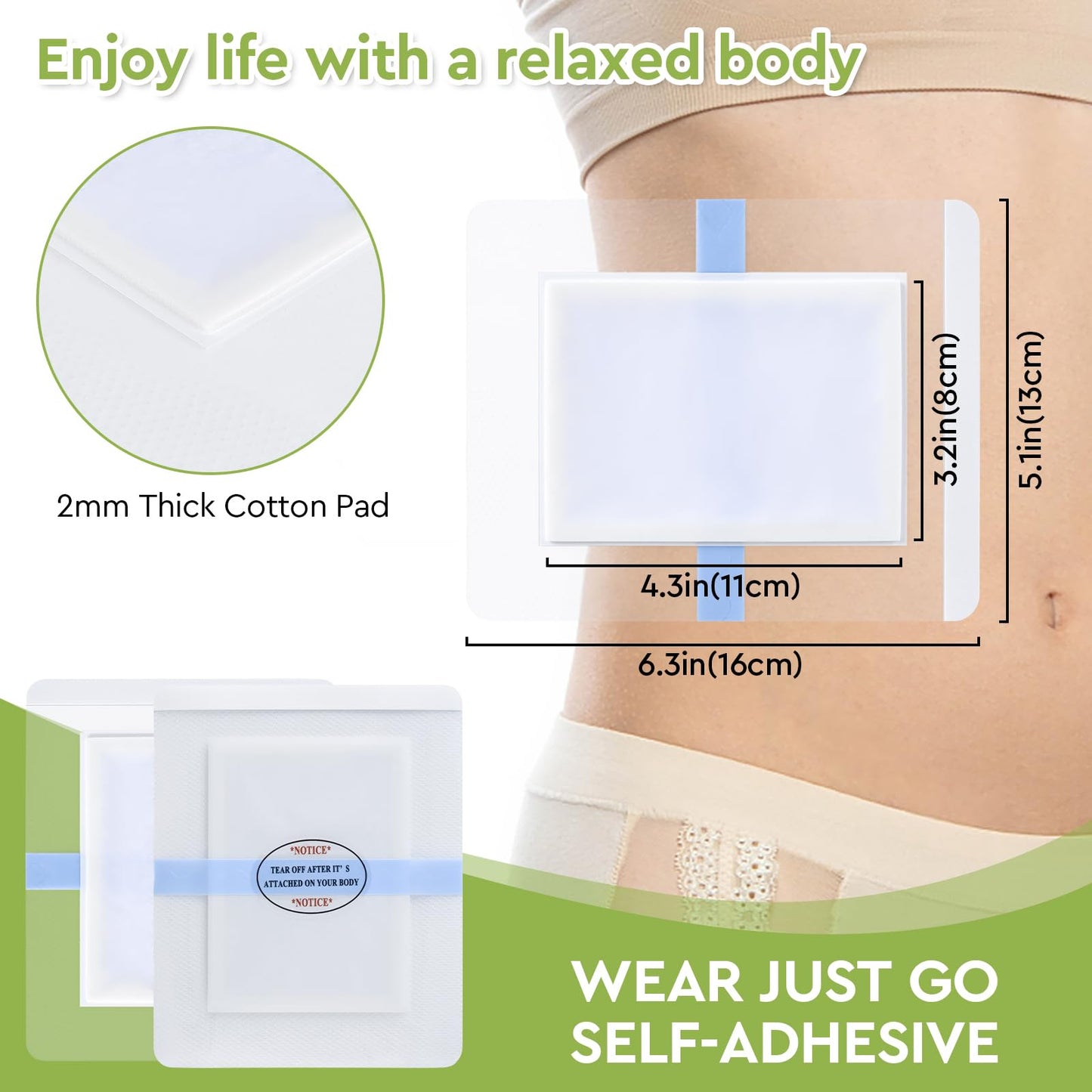 STFOCE 20pcs Castor Oil Pack Wrap, Castor Oil Patches for Abdominal Area, Silicone Gel Technology for Gentle Sensitive Skin Comfort, Low Sensation Wear, Painless Removal