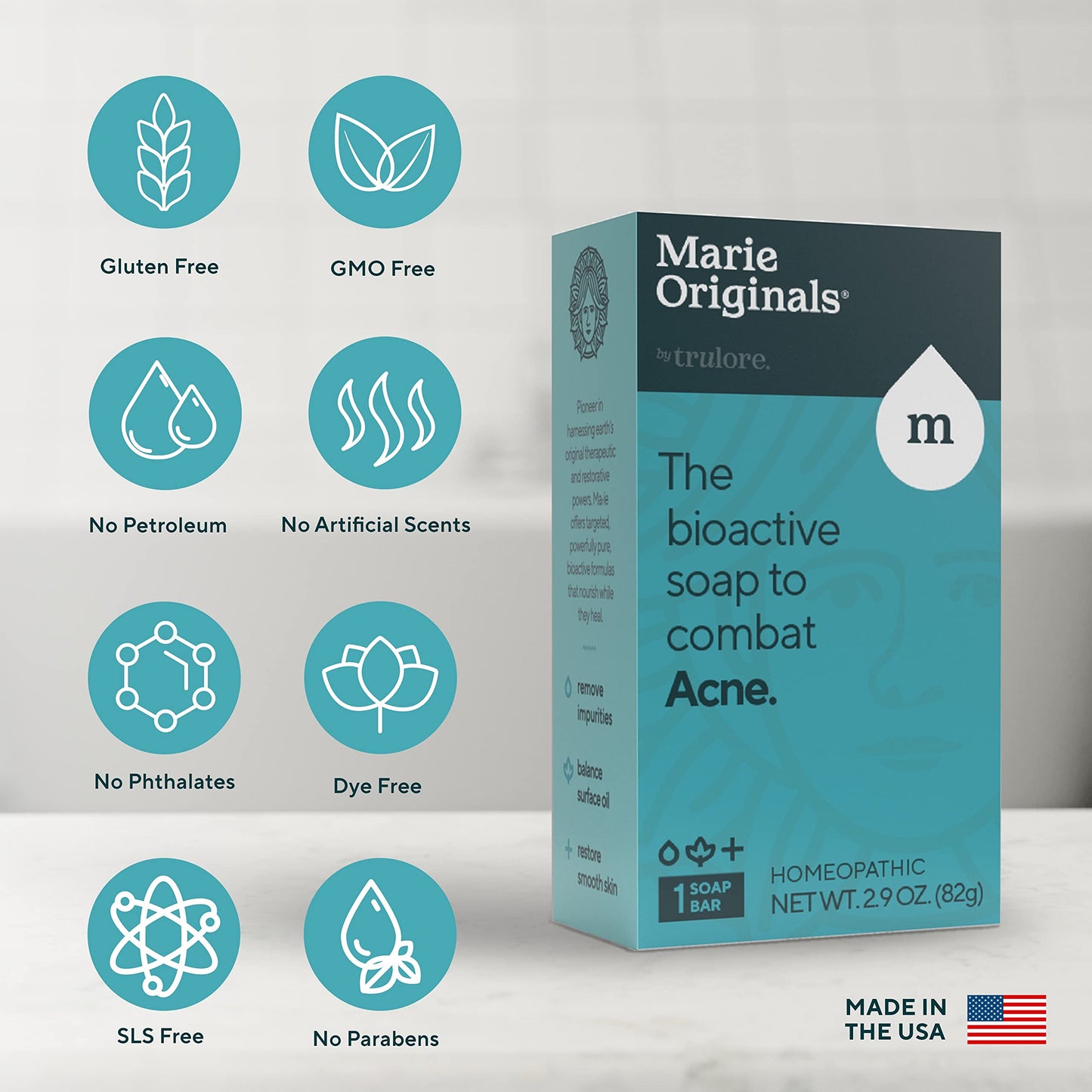 Marie's Original Acne Bar Soap Cleanser for Face and Body | Acne Treatment with Bentonite Clay, Organic Oat Bran, Noni Fruit Powder, White Willow | Natural Body Wash for Pimples and Scars (1 Pack)