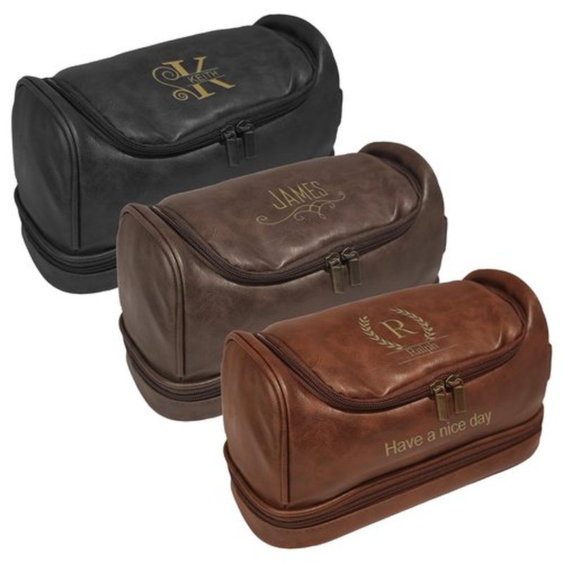 Sparklove Personalized Leather Toiletry Bag for Men, Handcrafted Travel Dopp Kit Gift with Custom Pattern and Text, Unique Gift for Men, Boyfriend, Dad, Father's Day Gifts