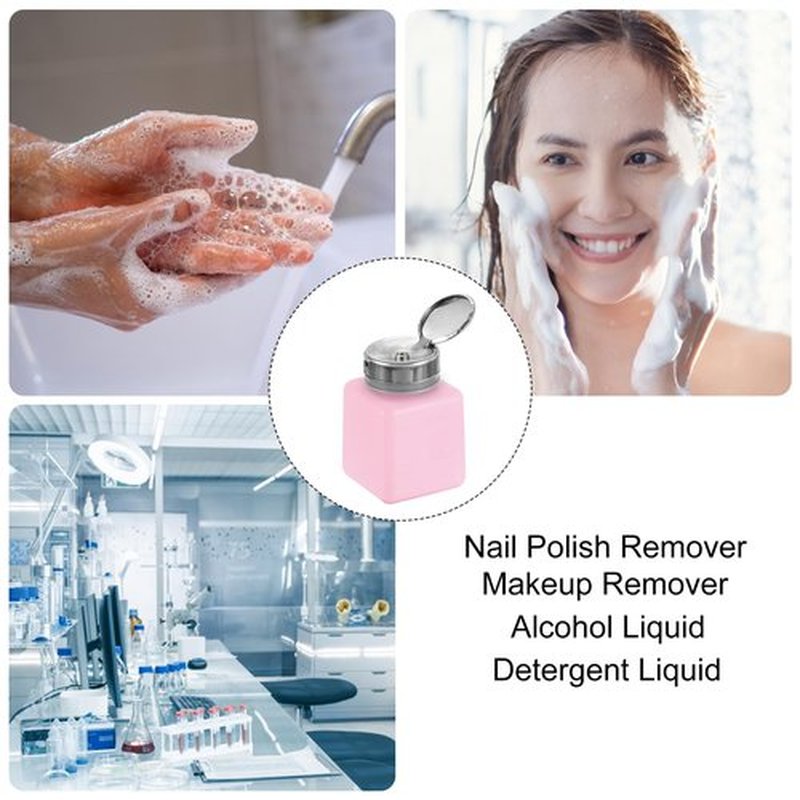 HARFINGTON 2pcs Solvent Alcohol Dispenser 120ml(4oz) Nail Polish Remover Push Down Liquid Dispenser Pump Bottle with Stainless Steel Press Head for Acetone Cleanser Polish Remover, Red