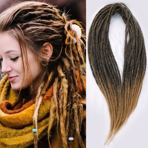 DAIRESS 24 Inch Straight Double Ended Dreadlock Extensions Synthetic Dreads10strands/pack Synthetic Braids Thin 0.6cm Soft Handmade Reggae Hair Hip-Hop Style Dread Extensions Locks Hair(1B/27）
