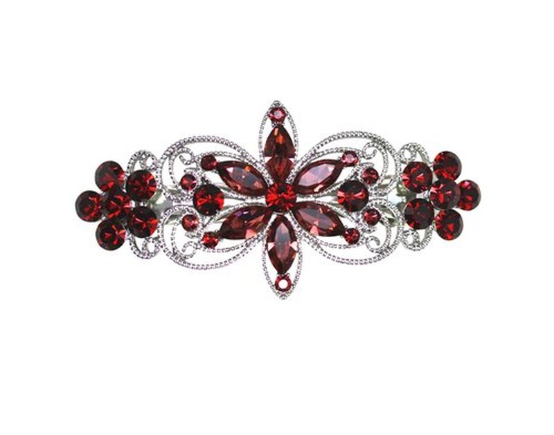 Faship Gorgeous Burgundy Rhinestone Crystal Flora Hair Barrette Clip