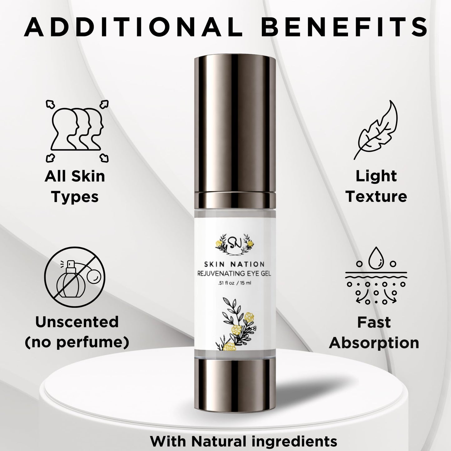 Skin Nation Rejuvenating Eye Gel, Super Hydrating with Peptides, Hyaluronic Acid and Green Tea, Lightweight Plant Based Under Eye Cream for Puffiness, Dark Circles and Smooth Skin
