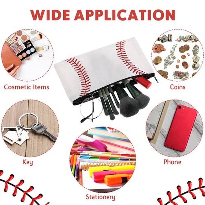 Eccliy 20 Pcs Sport Makeup Bag Sport Cosmetic Bag Canvas Gifts Softball Volleyball Football Baseball Tennis Accessories for Girls Toiletry Pouch with Zipper for Women Team Party (Baseball,8 x 5 Inch)
