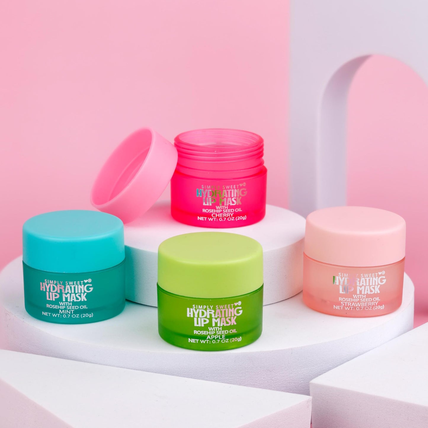 4pc Lip Mask Collection - Hydrating Lip Masks w/Rosehip Seed Oil | Flavored Lip Care Set for Soft, Smooth Lips