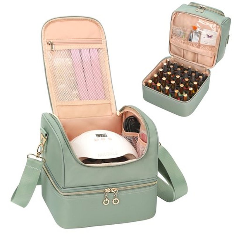 Nail Polish Organizer Case, Nail Organizers And Storage Bag Holds 45 Bottles Nail Polish & Nail Lamp, Travel Nail Supplies Organizer Carrying Case with Nail Tech Kit & Manicure Tools Storage Sections