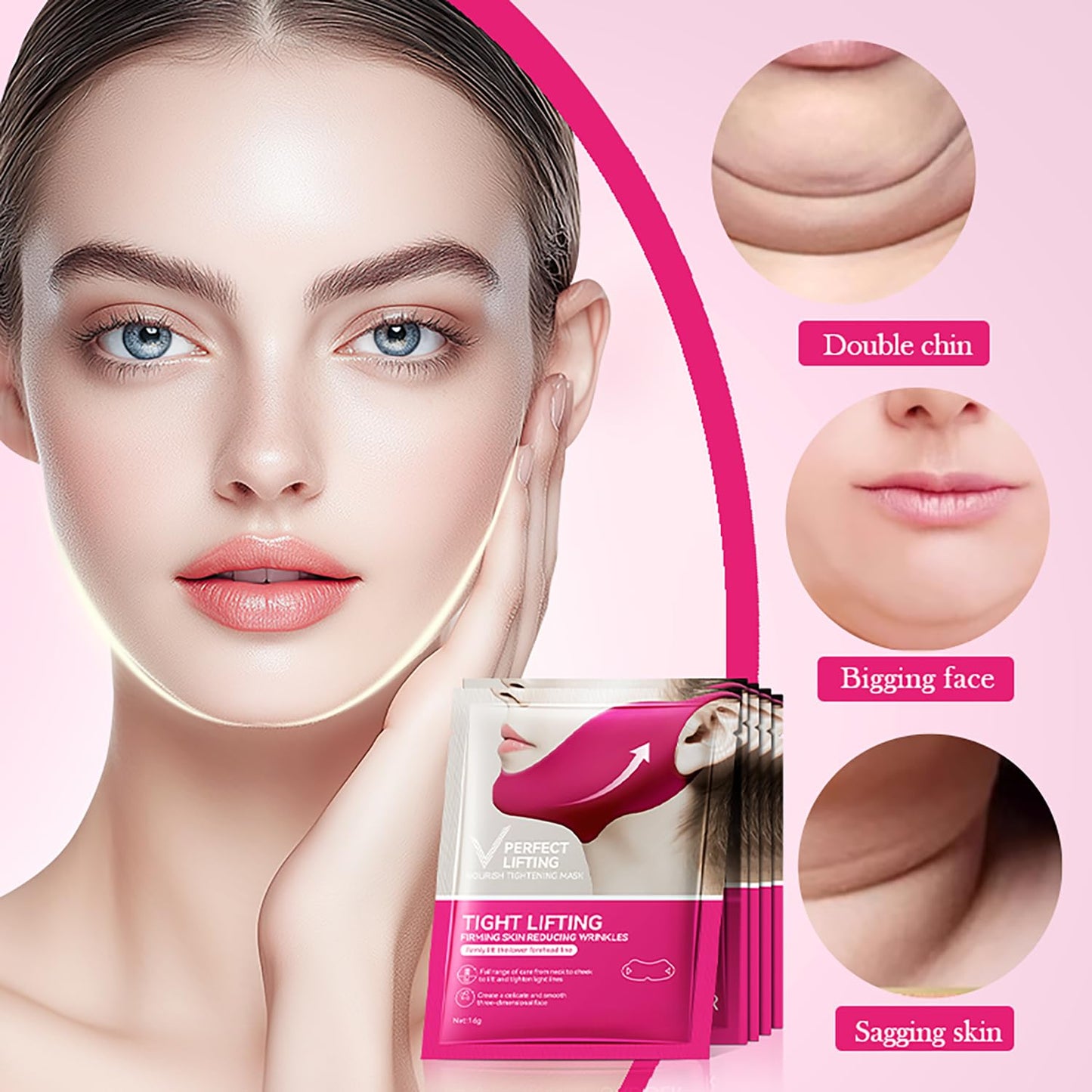 punkten Collagen V line lifting Mask Double Chin Reducer 5PCS Slimming Firming Moisturizing Skincare Face Mask
