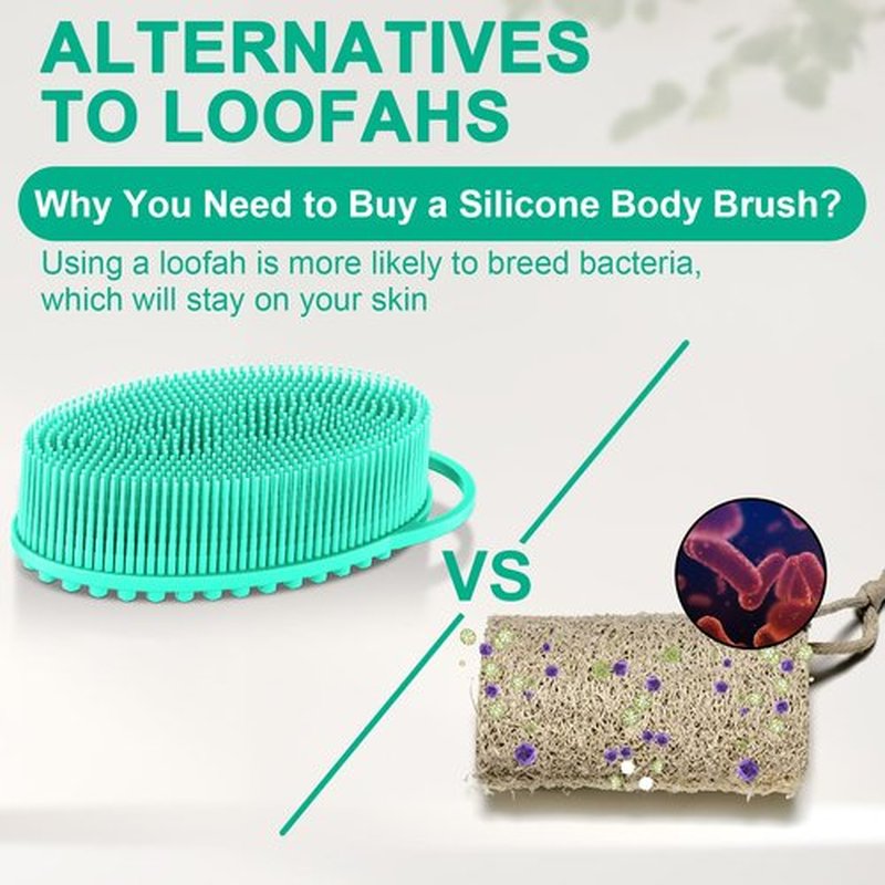 Metene Silicone Exfoliating Body Scrubber with Loop, Body Scrubber for Men and Women, Silicone Loofah for Shower, Soft Silicone Body Scrubber for Shower and Bath Skincare Routine(Green)