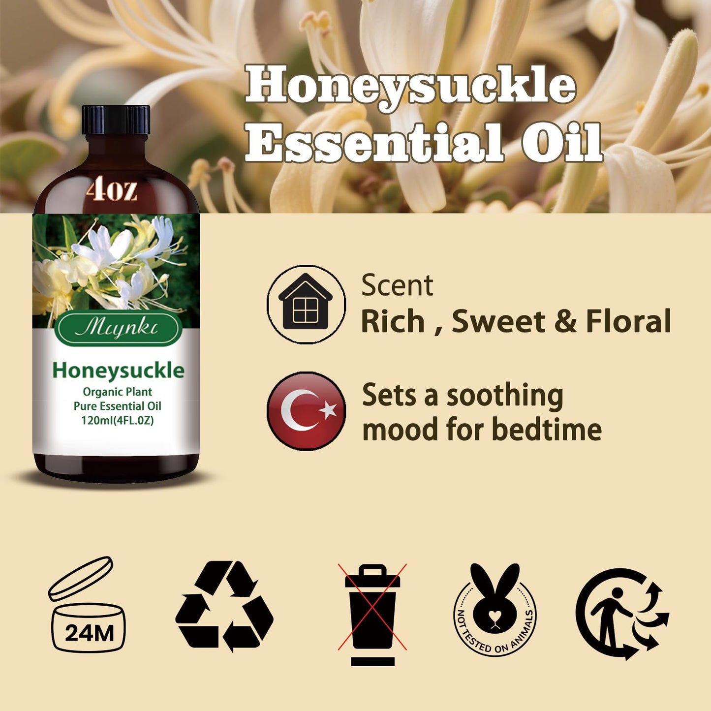 MLYNKL Honeysuckle Essential Oil,for Diffuser,4oz+Roll-On 0.33oz