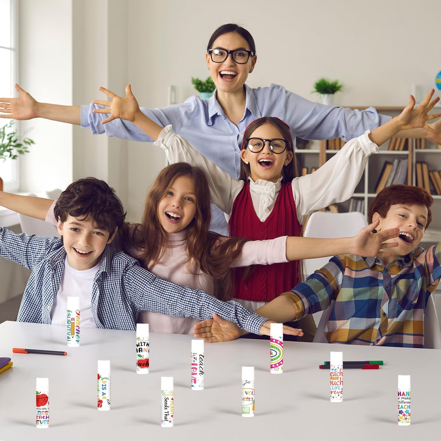 50 Pack Teacher Employee Appreciation Gift Bulk Lip Balm Staff Teacher Volunteer Employee Thank You Gifts End of The Year Teacher Gift for Teachers' Day Back to School Women Men (Cute)