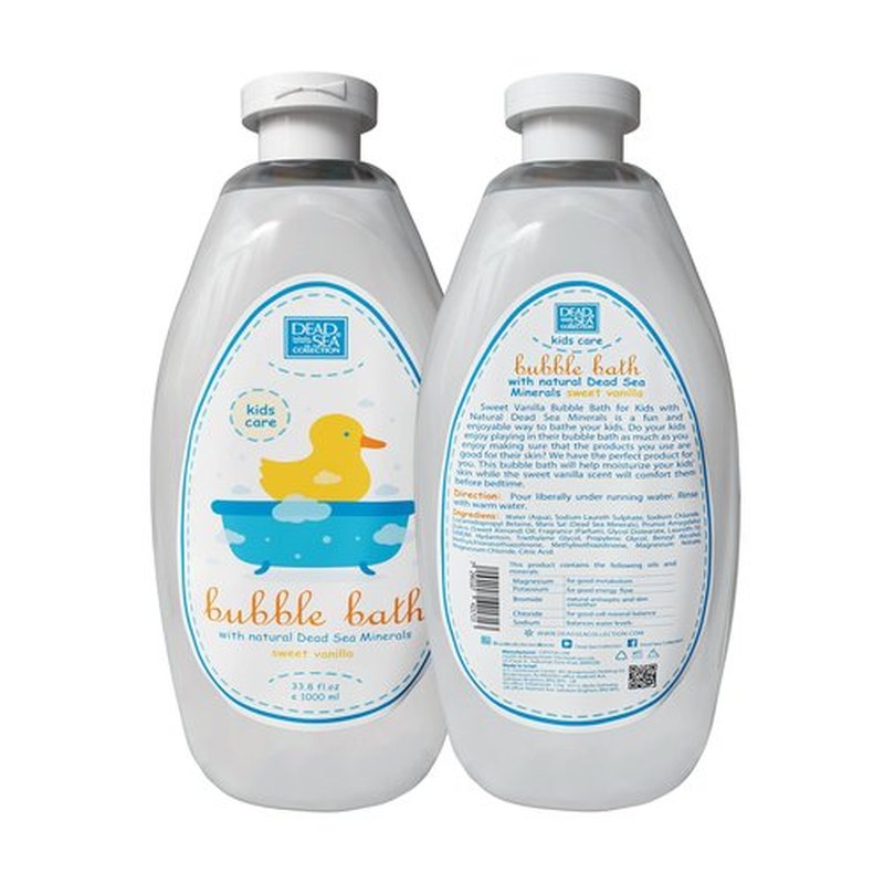 Dead Sea Collection Bubble Bath Kids with Vanilla - Cleansing and Moisturizing Liquid Bubble Bath - Sweet Almond Oil and Pure Dead Sea Minerals - Pack of 2 Large Bottles (67.6 fl.oz)