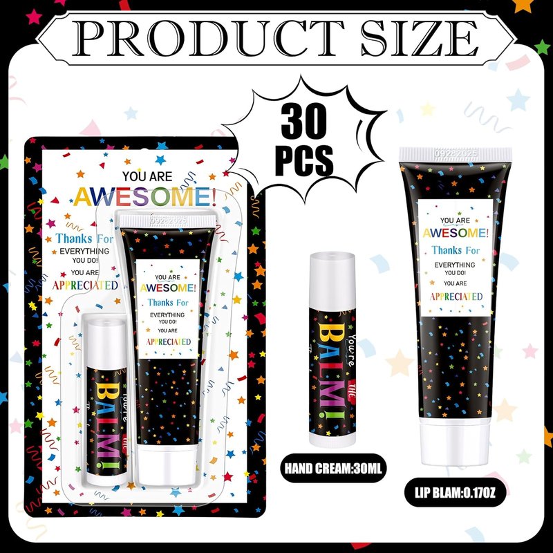Teacher Appreciation Gifts - 30 Pack Lip Balm & Hand Cream Set | Perfect Thank You Gifts for Employees, Nurses & Volunteers