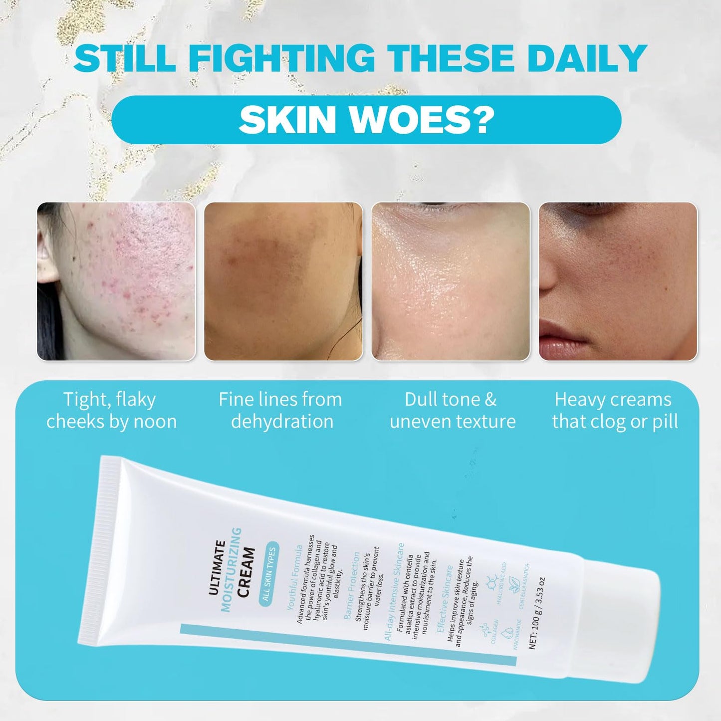 Mtmult Youthful Formula Facial Moisturizer with Niacinamide & Hyaluronic Acid - Face Cream for Deep Hydration, Infused with Centella Asiatica & Collagen - Daily Moisturizer for Youthful Skin