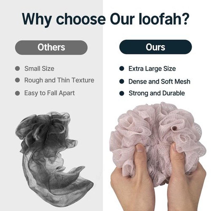 AmazerBath Loofah Sponge 60g/PCS, Shower Loofah for Men and Women - Body Scrubber Loofa Set of 3, Bath Sponge - Grey Blue-Pink-White