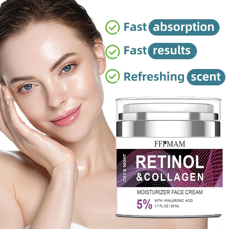 Retinol Cream for Face - Anti-Aging Wrinkle Treatment with Collagen & Hyaluronic Acid | Night Moisturizer for Men & Women (1.7 FL Oz)