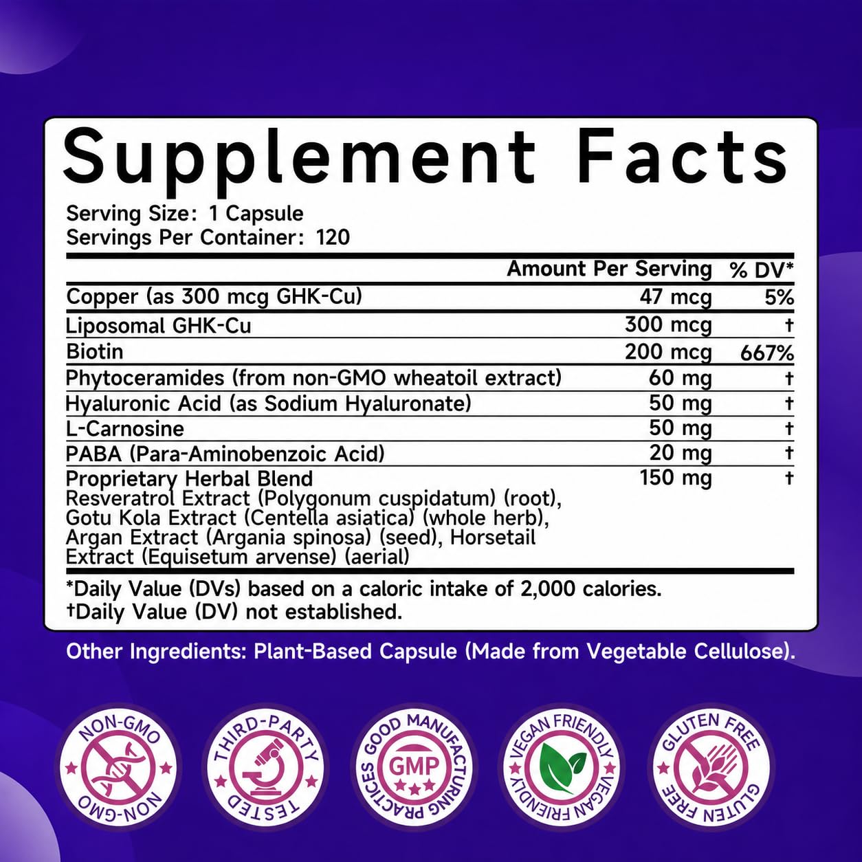 Liposomal GHK-Cu Copper Peptide Supplement 120 Capsules 300 mcg per Serving