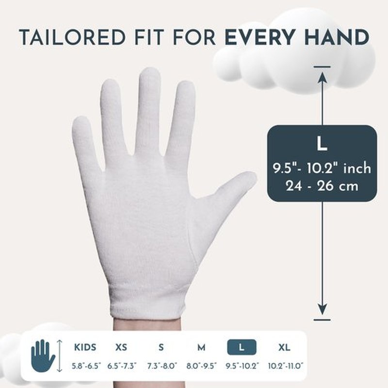 Gaxcoo Cottonnerie Large 8 Pairs Cotton Moisturizing Gloves for Dry Hands & Eczema - Overnight Lotion & Spa Treatment for Women & Men - Reusable, Free Washing Bag - Packaging May Vary