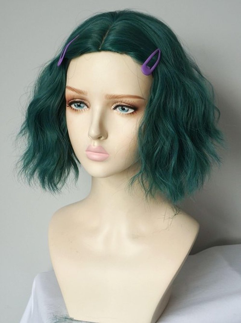 Short Green wig girl Curly Wig Synthetic hair wig green Curly Wig 8inches green costume wig for Women and girl (blue)