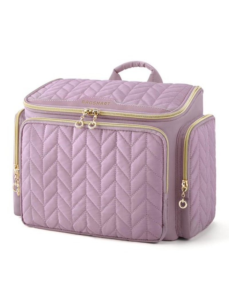BAGSMART Travel Toiletry Bag, Large Wide-open Travel Bag for Toiletries, Makeup Cosmetic Travel Bag with Handle-Purple