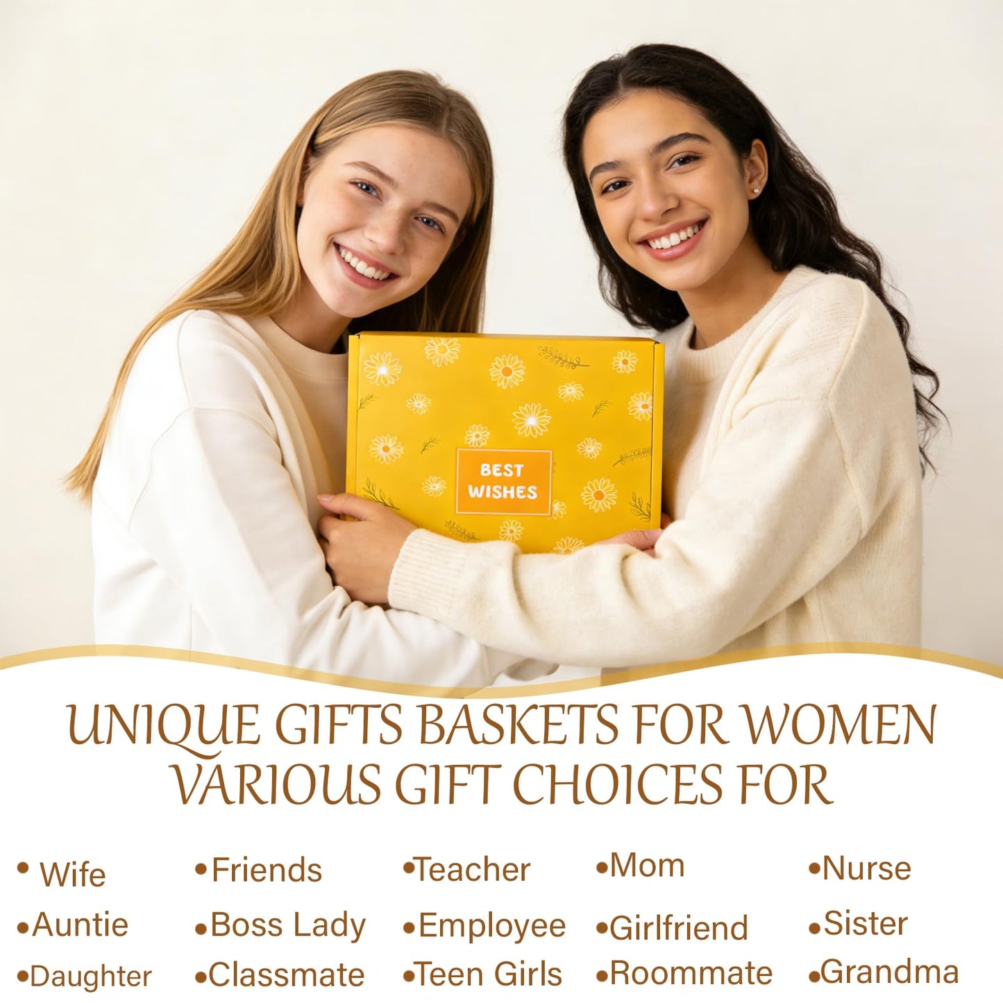 TFHESIRUUTFH Gift Basket for Women, Birthday Self Care Package with 20oz Tumbler, Scented Candle, Makeup Bag, Socks, Hair Accessories, Yellow Daisy-Themed Gift Set for Mom, Sister, Wife, Best Friend
