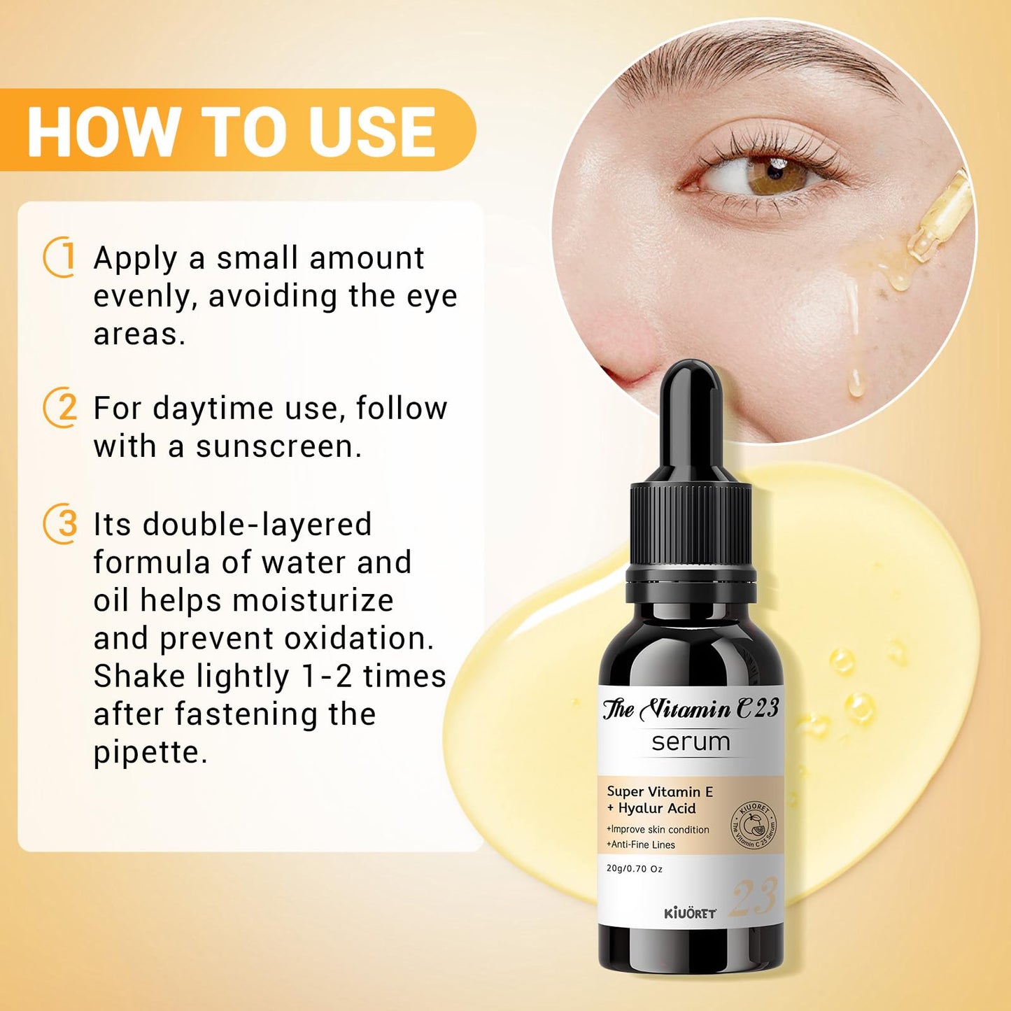 23% Vitamin C Serum - Vitamin E & Hyaluronic Acid Blend - Hydrating & Skin-Improving Formula, Reduces Wrinkles/Fine Lines, Evens Skin Tone - Gentle for All Skin Types, Promotes Smooth, Radiant Skin