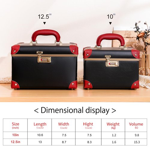 urecity Portable Retro Leather Makeup Train Case Cosmetic Organizer Case Leather Storage Box with Combination Lock (12.5", Black)