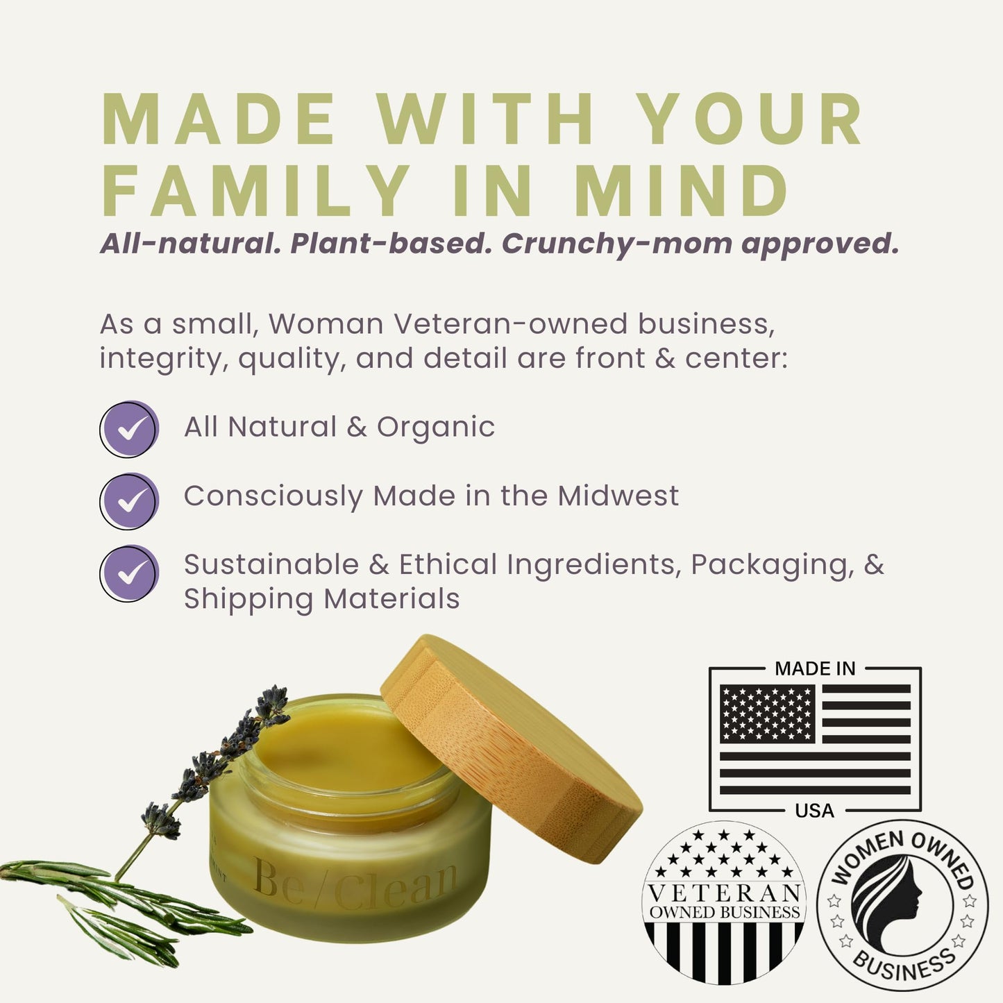 Be/Clean All-Natural Salve for Skin | Multipurpose Herbal Moisturizing Ointment | Soothe Cuts, Rash, Bite, Dry Skin, Acne, Eczema & More | Plant-Based Body & Hand Cream Alternative