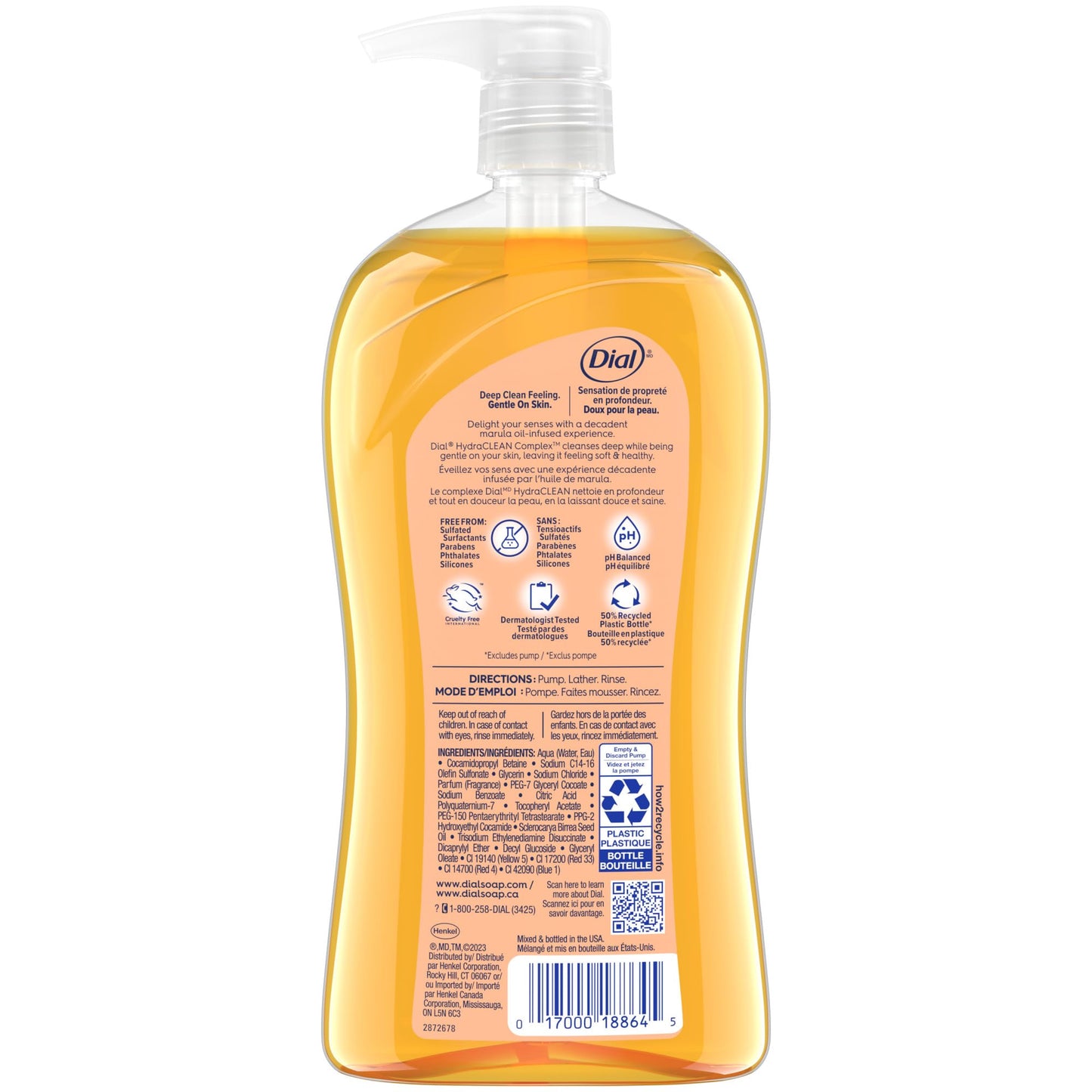 Dial Body Wash, Pamper & Indulge Marula Oil, 32 Fl Oz, Hydraclean Complex & Vitamin E, Gentle, Leaves Skin Feeling Nourished, Dermatologist-Tested, No Parabens & Sulfates