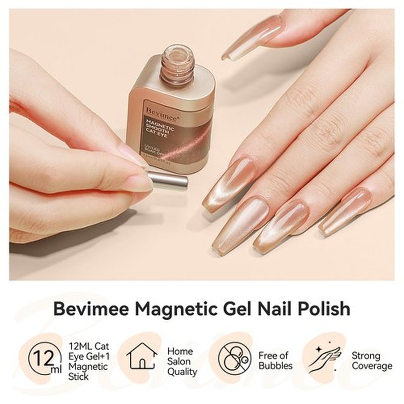 Bevimee Moonlight Cat Eye Gel Nail Polish 12ML, Crystal Nude High Gloss Cateye Gel Polish Nail Magnetic Glitter Holographic Nail Polish Glass Diamond Cats Eye Velvet UV Gel Polish for Nail Art 1PC