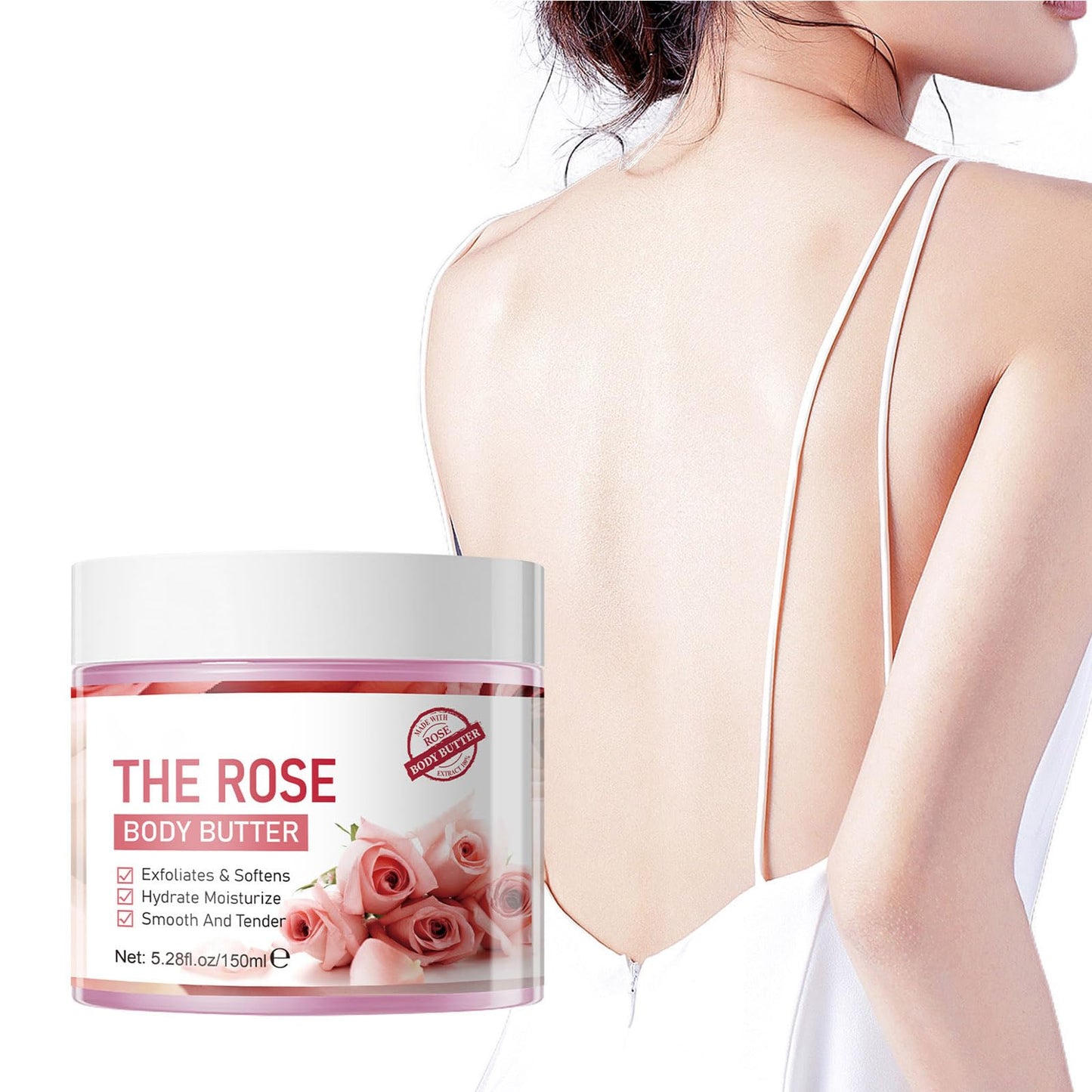 Grospe Rose Body Butter for Dry Skin,with Natural Rose Oil,Exfoliates & Softens,Hydrate Moisturize Smooth And Tender - 5.28 FL OZ