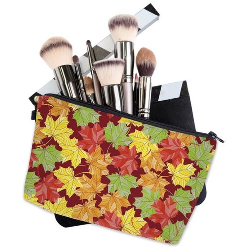 LOOMILOO Travel Makeup Bag Small, Toiletry Pouch Adorable Roomy Travel Water Resistant Cosmetic Purse Accessories Organizer Women Gift(Maple Leaf 55537)
