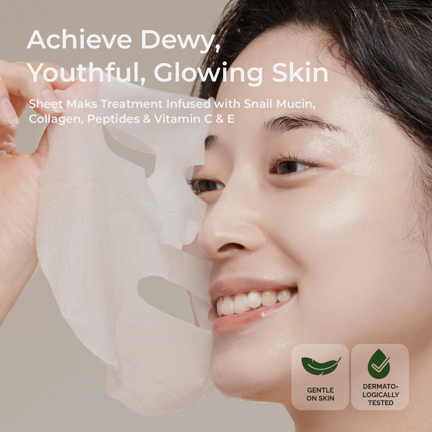 MOTHER MADE Deep Moisturizing Snail Mucin Face Mask 10 Sheets, 22,050ppm Snail Secretion Filtrate, Collagen, 2% Niacinamide, Vitamin C & E, Nourishing Snail Essence, Korean Skincare