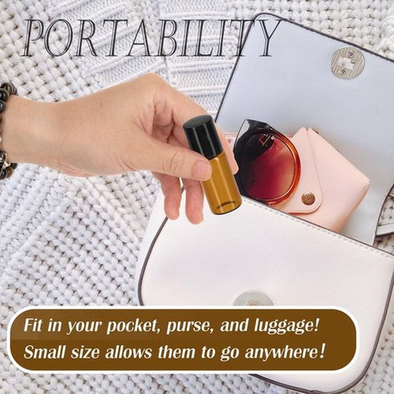 ZEJIA 3ml Roller Bottles 24Pack Amber Thick Glass Essential Oil Roller Bottles Stainless Steel Roller Ball with 2 Droppers