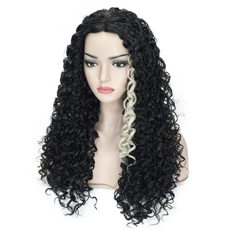 Aicos Black Afro Kinky Curly Wig Long, Wavy Black with Blonde Hair Costume Wig for Women Halloween+Wig Cap