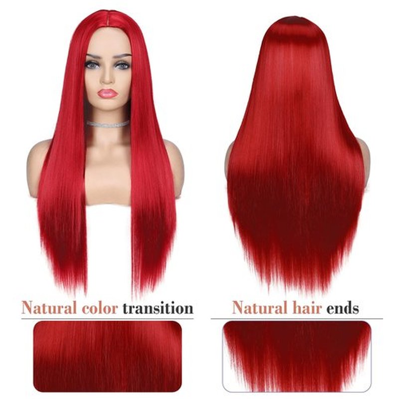 Lady Hanne Long Red Wigs Silky Straight Middle Part Mermaid Red Wig for Women Heat Resistant Synthetic Hair Red Wigs for Daily Party Cosplay