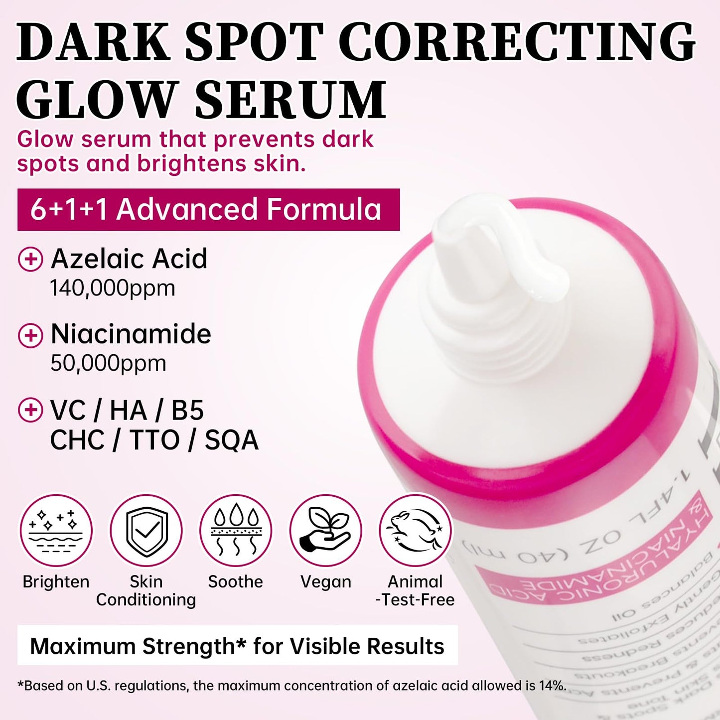 14% Azelaic Acid Acne Cream with Niacinamide & Centella,Azelaic Acid Facial Serum–Smooth & Even Skin Tone,Reduce the Appearance of Blemishes,Dark Spots&Uneven Skin,Gentle Hydrating Formula,1.4oz,2PCS