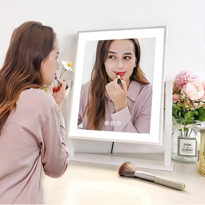 Acoolda 14.4"x12"Vanity Mirror with Lights, Makeup Mirror with Lights Three Color Lighting Modes, Dimmable Touch Screen, Detachable 10X Magnifying Mirror, Free Rotation,White