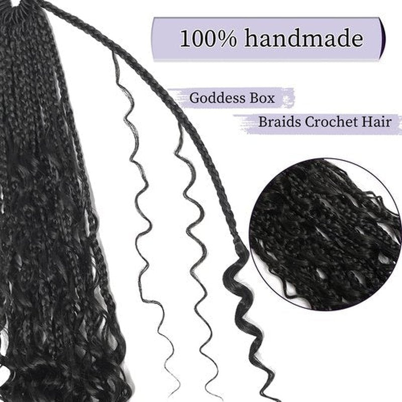 8 Packs Goddess Box Braids Crochet Hair 16 Inch Boho Box Braids Crochet Hair Black Crochet Box Braids Crochet Hair for Black Women(16 Inch,1B#)