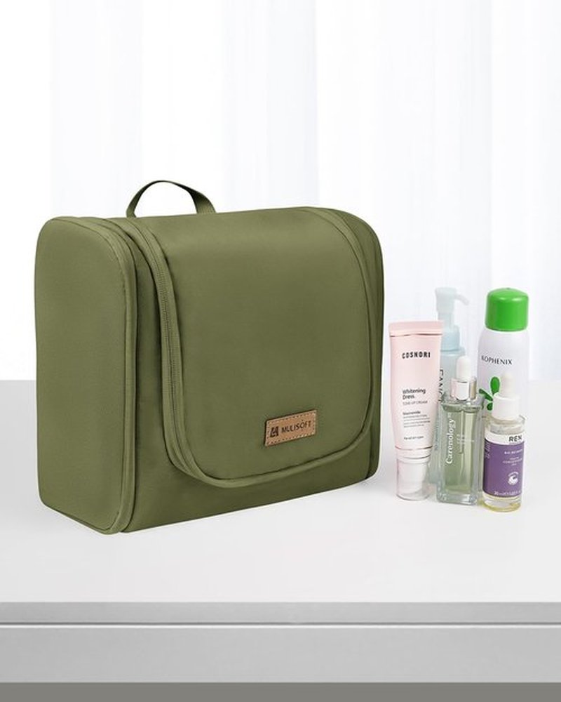 MULISOFT Toiletry Bag for Men and Women, Hanging Travel Toiletry Bag with Large Capacity, Water-resistant Makeup Bag with 16 Compartments for Toiletries and Cosmetics, Dopp Kit Shaving Bag, Green