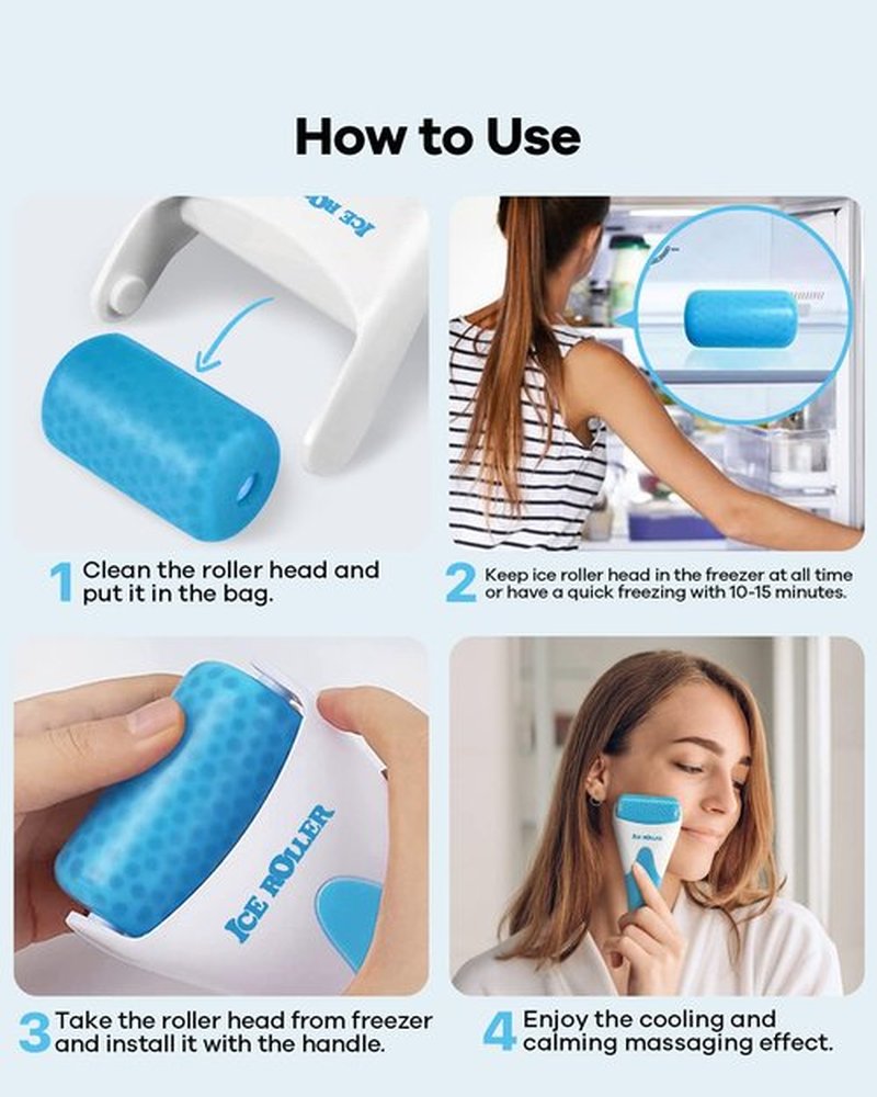 BearKig Ice Roller, Ice Roller for Face, Ice Face Roller, Cold Facial Ice Roller Massager for Eye Puffiness, Women's Gifts, Migraine, TMJ Pain Relief & Minor Injuries, Skin Care Products (Blue)