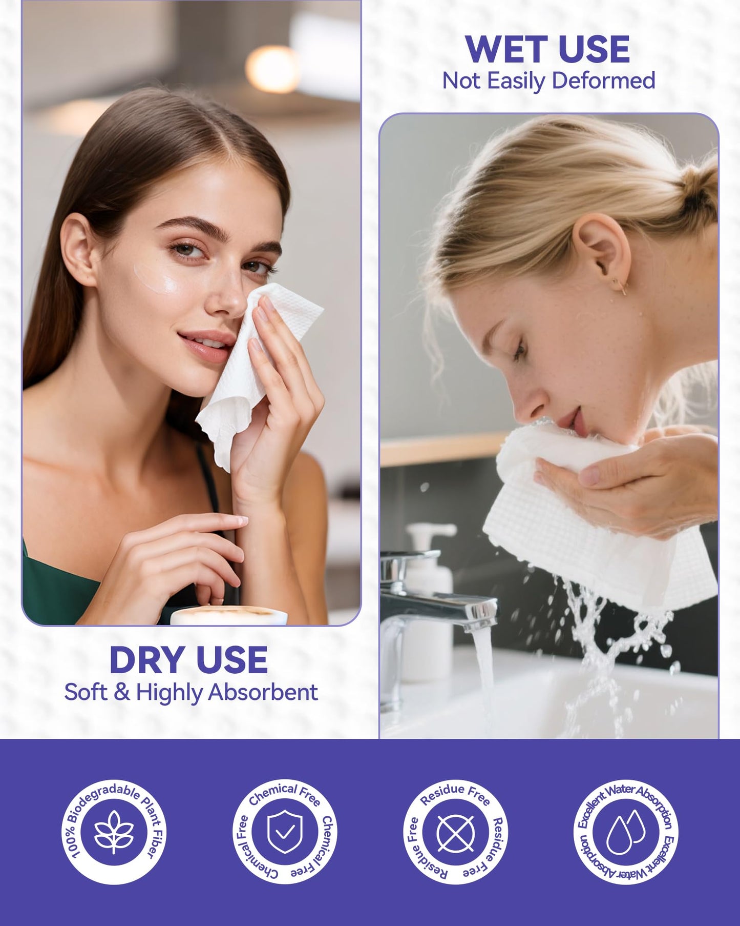 Jolly Care Face Towels Disposable, Face Towelette Disposable, Soft Disposable Face Towel for Makeup Remover, Thick Face Cloths for Women Cleansing, Skin Care, 7.8"×7.8", 80 Count (2 Pack)